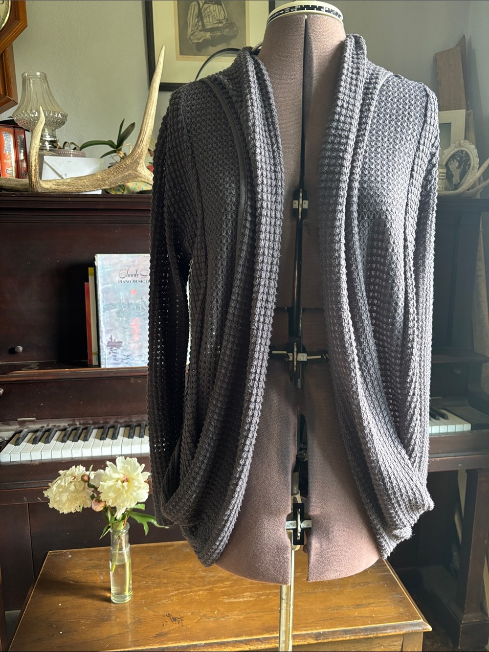 Pixley Open-Front Waffle Knit Cardigan - Dark Dusty Violet Color